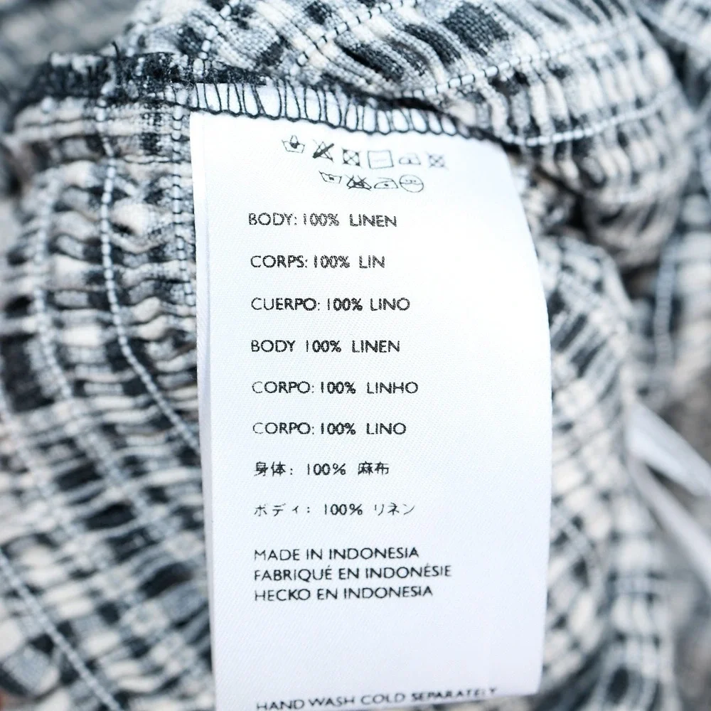 Faithfull The Brand Black White‎ Gingham Linen Smocked Puff Sleeve Blouse S